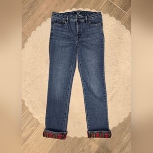 Vintage Ralph Lauren Dark Blue Crop Straight Leg Jeans With Plaid Cuff Lining